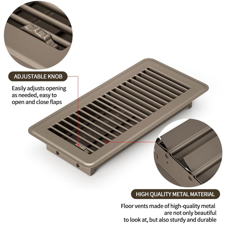 FanGoFast 4"" x 12"" (Duct Opening Size) Floor Register Brown 3 Pack Premium Steel Easy Adjust Floor Vent Cover for Home - Image 4